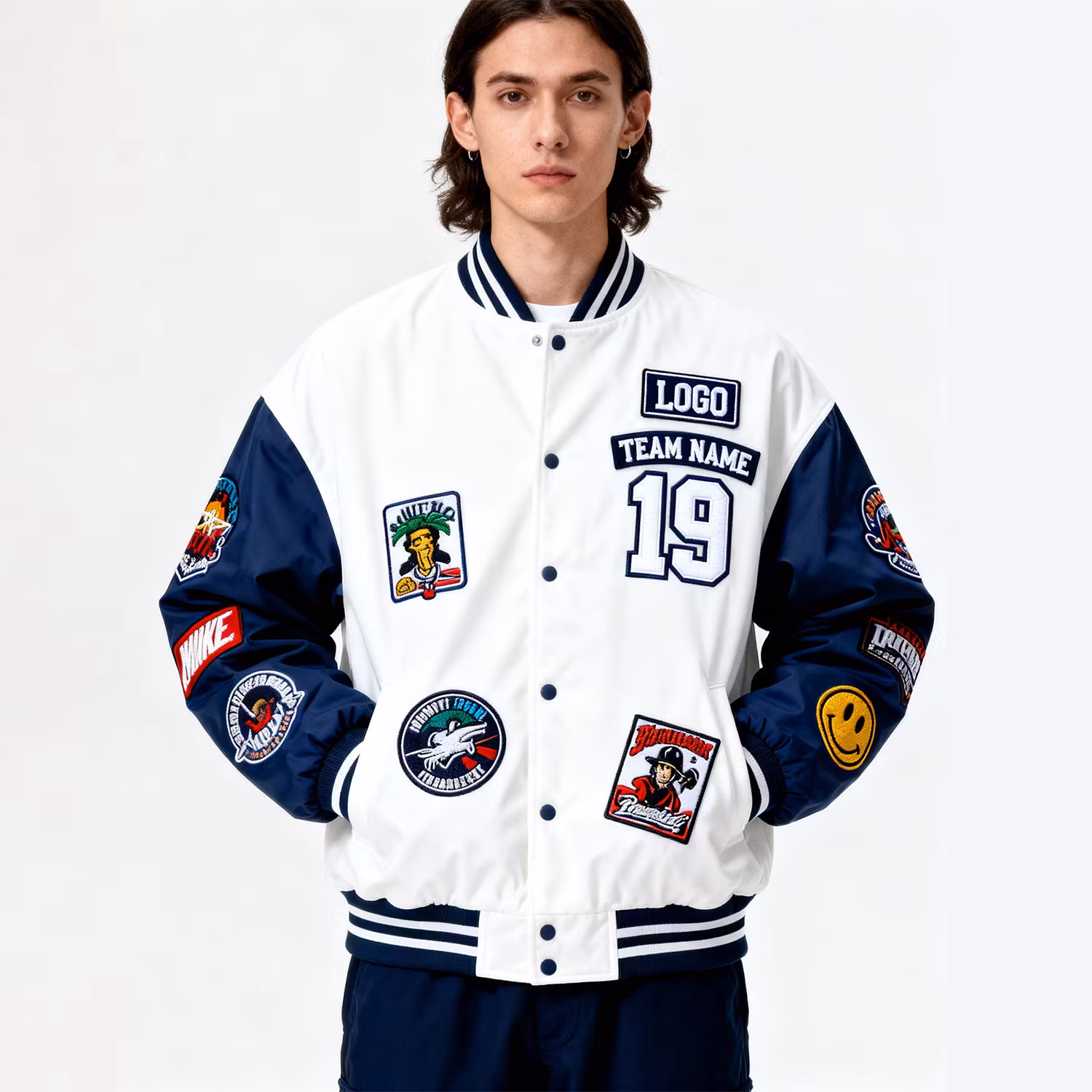 OEM Wholesale Custom Men's College Sleeves Streetwear High Quality Embroidery Patch Baseball Uniforms Customizable Men's Jackets